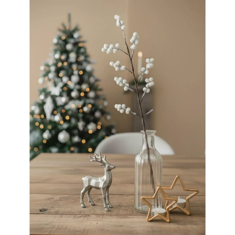 Yılbaşı Dekoru Kar Efektli Beyaz Top Detaylı Dekoratif Süs Dalı Beyaz 70 cm