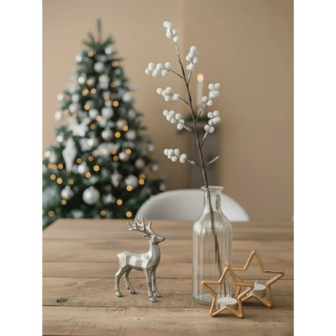 Yılbaşı Dekoru Kar Efektli Beyaz Top Detaylı Dekoratif Süs Dalı Beyaz 70 cm