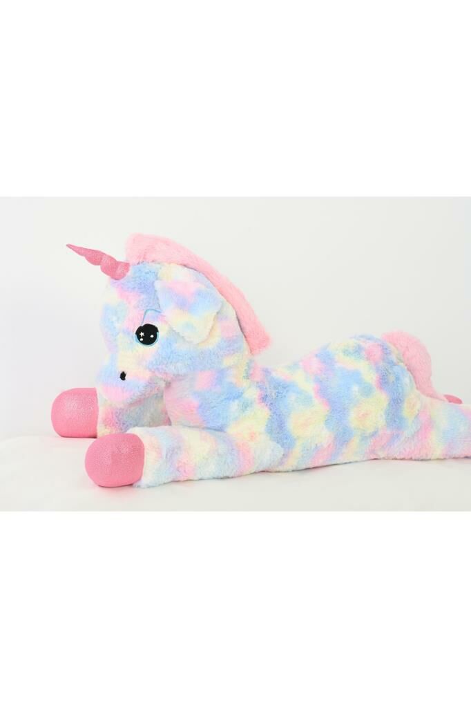 Pufu Toys Peluş Uzanan Rengarenk Unicorn Oyun Ve Uyku Arkadaşı Yastık 80 Cm