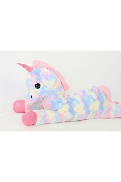Pufu Toys Peluş Uzanan Rengarenk Unicorn Oyun Ve Uyku Arkadaşı Yastık 80 Cm