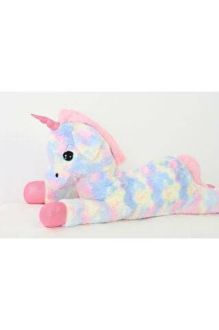 Pufu Toys Peluş Uzanan Rengarenk Unicorn Oyun Ve Uyku Arkadaşı Yastık 80 Cm