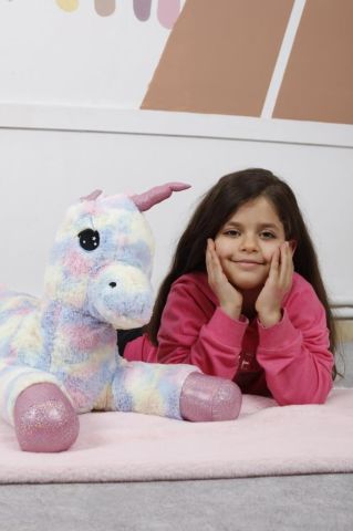 Pufu Toys Peluş Uzanan Rengarenk Unicorn Oyun Ve Uyku Arkadaşı Yastık 80 Cm