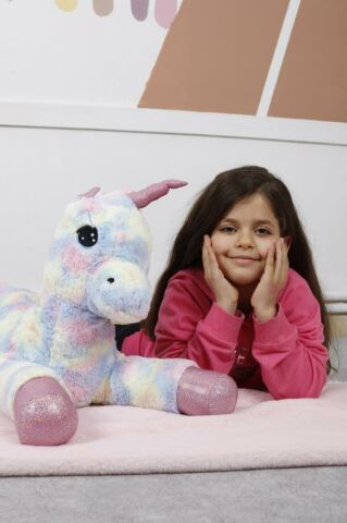 Pufu Toys Peluş Uzanan Rengarenk Unicorn Oyun Ve Uyku Arkadaşı Yastık 80 Cm