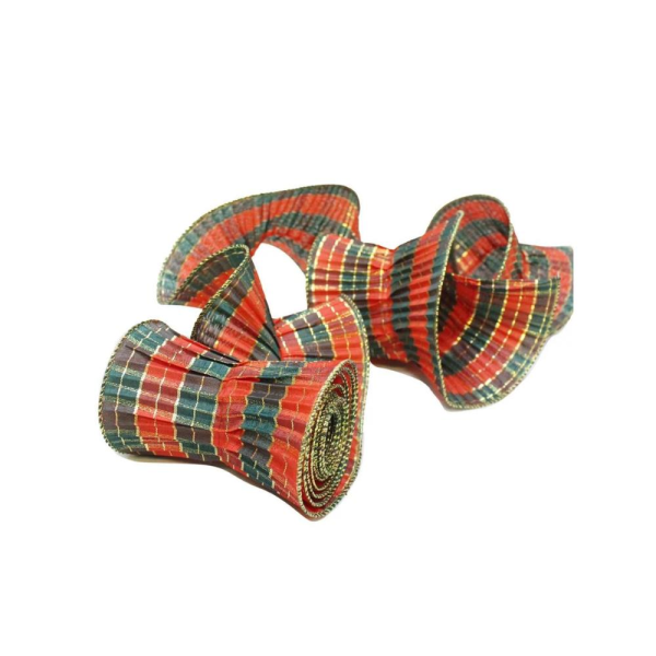 Yılbaşı Çam Ağacı Süsü Dekoratif Ekose Helezon Kurdele Kırmızı 12x270 cm