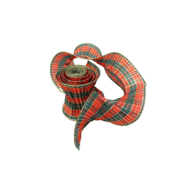 Yılbaşı Çam Ağacı Süsü Dekoratif Ekose Helezon Kurdele Kırmızı 12x270 cm