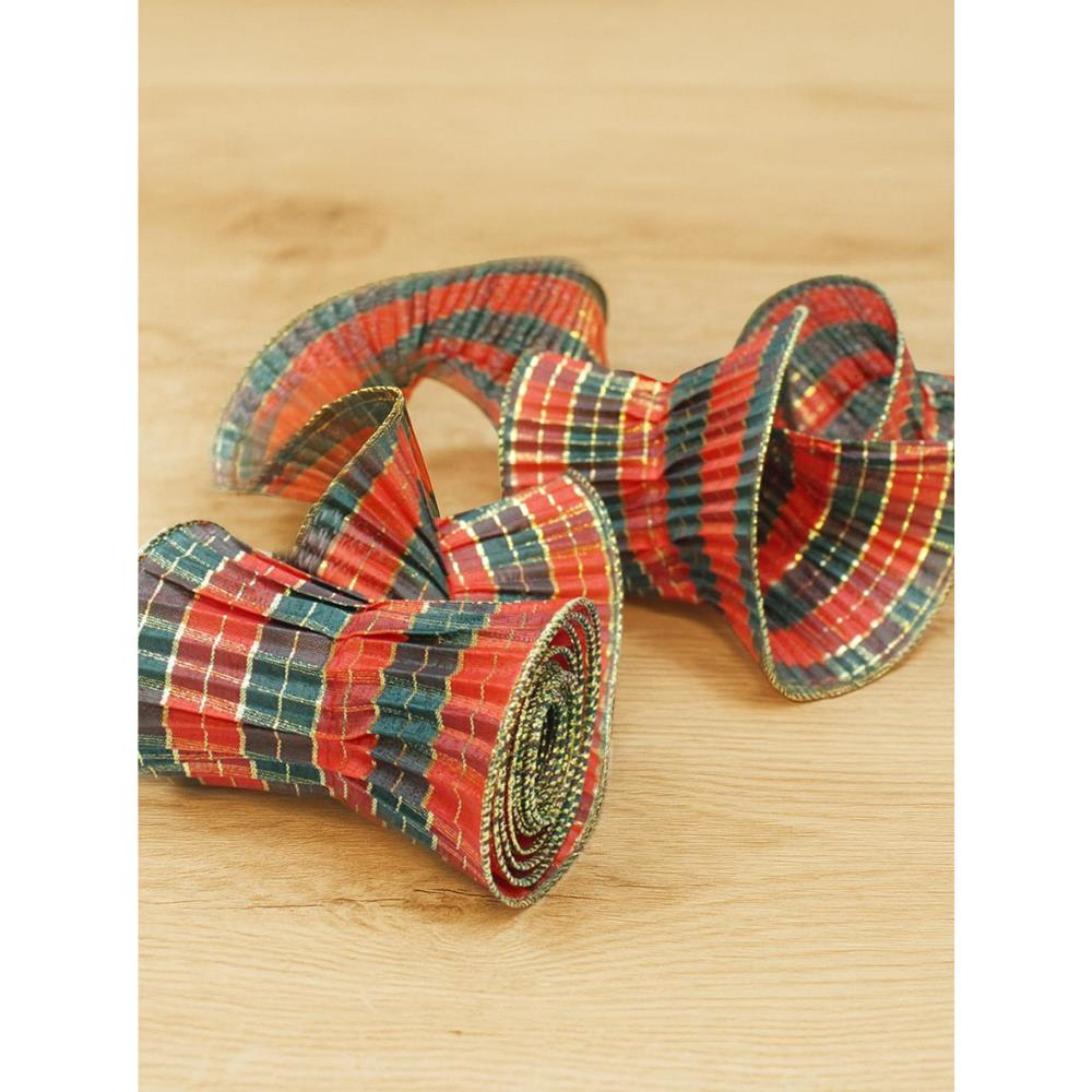 Yılbaşı Çam Ağacı Süsü Dekoratif Ekose Helezon Kurdele Kırmızı 12x270 cm