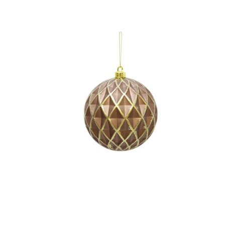 Yılbaşı Topu Altın Eskitme Detaylı Geometrik Form Çam Ağacı Süsü Bakır 10 cm 2'li