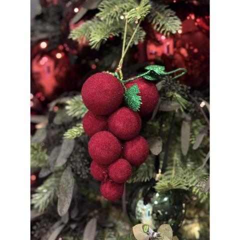 Yılbaşı Ağaç Süsü Salkım Üzüm Figürlü Keçe Asılabilir Dekoratif Süs Bordo 16 cm