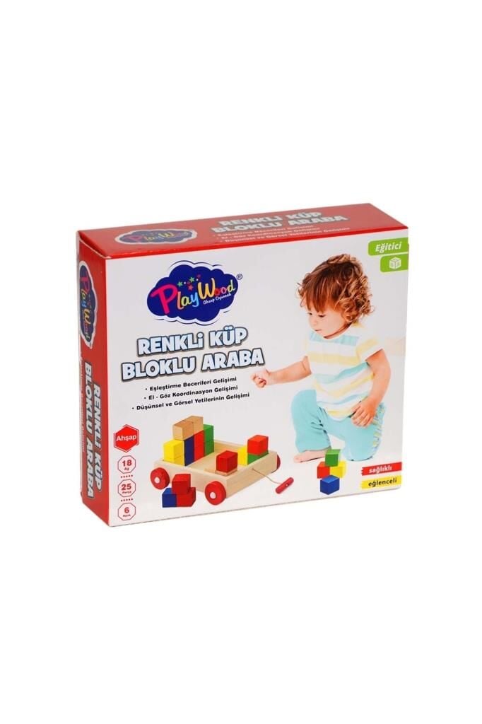 Kutulu Ahşap Renkli Küp Bloklu Araba Eşleştirme
