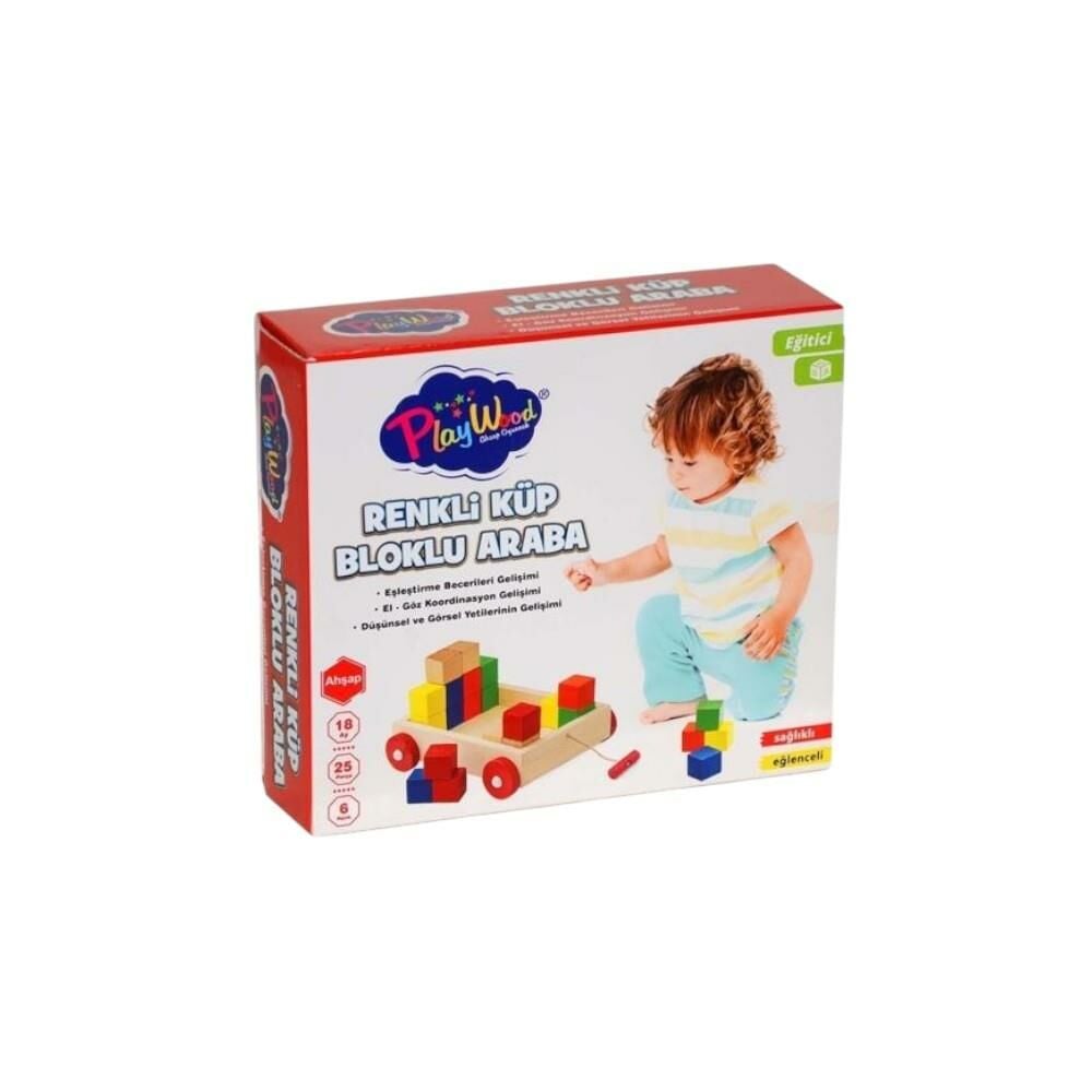 Kutulu Ahşap Renkli Küp Bloklu Araba Eşleştirme