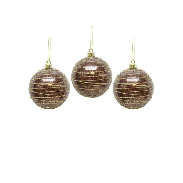 Yılbaşı Topu Altın Işıltılı Simli Çam Ağacı Süsü Bakır 8 cm 3'lü