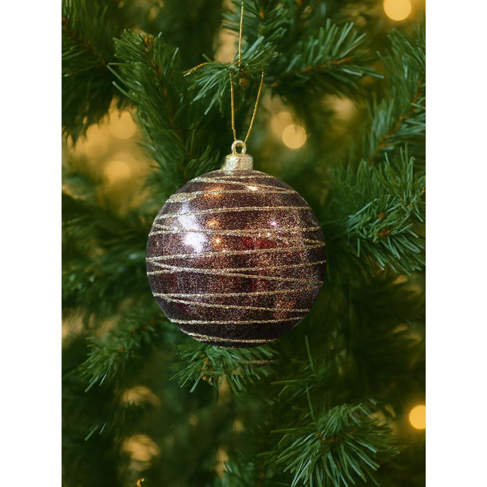Yılbaşı Topu Altın Işıltılı Simli Çam Ağacı Süsü Bakır 8 cm 3'lü