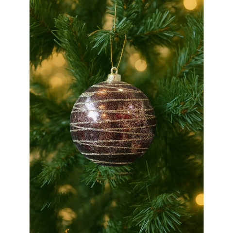 Yılbaşı Topu Altın Işıltılı Simli Çam Ağacı Süsü Bakır 8 cm 3'lü