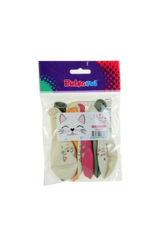 4+1 Miss Cat Baskılı Balon 12 Inç 8'li
