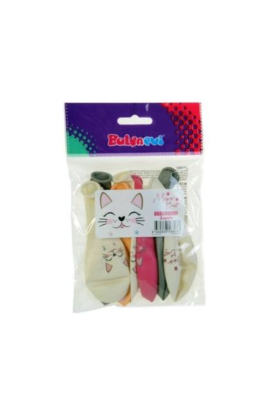 4+1 Miss Cat Baskılı Balon 12 Inç 8'li