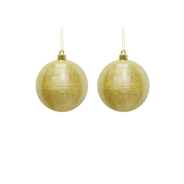 Yılbaşı Topu İnce Çizgi Dokulu Çam Ağacı Süsü Altın 10 cm 2'li