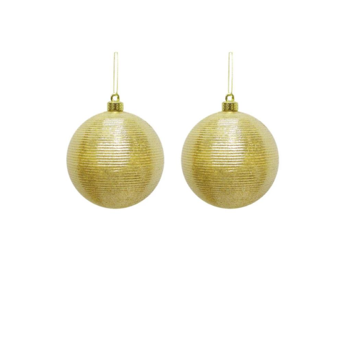 Yılbaşı Topu İnce Çizgi Dokulu Çam Ağacı Süsü Altın 10 cm 2'li