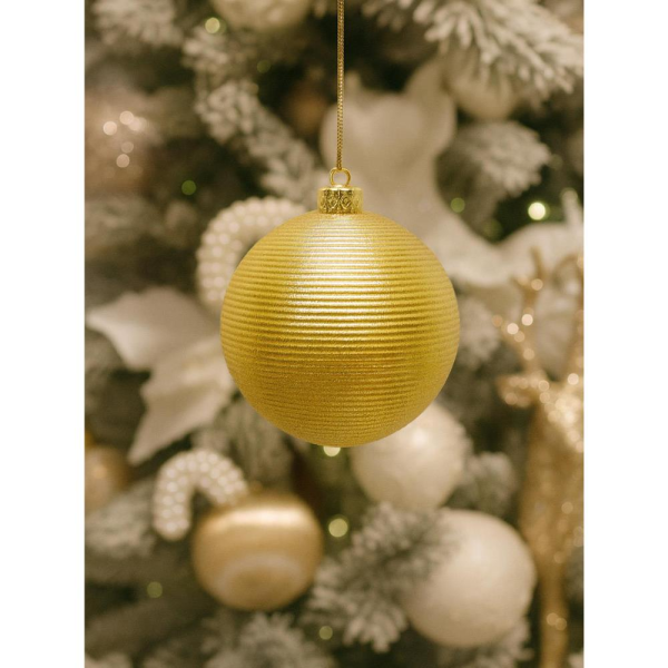 Yılbaşı Topu İnce Çizgi Dokulu Çam Ağacı Süsü Altın 10 cm 2'li