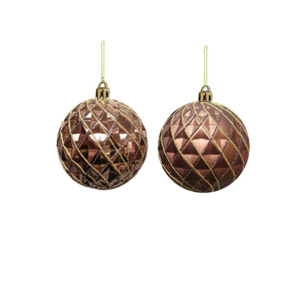 Yılbaşı Topu Altın Sim Detaylı Geometrik Çam Ağacı Süsü Bakır 10 cm 2'li