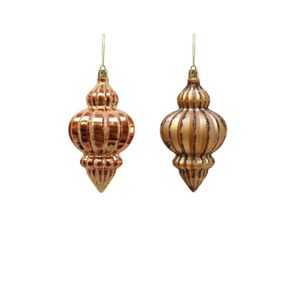 Yılbaşı Ağaç Süsü Simli Parlak Mat Karışık Sarkıt Süs Bakır 12 cm 4'lü