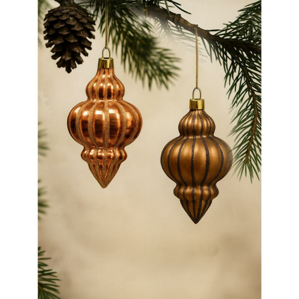 Yılbaşı Ağaç Süsü Simli Parlak Mat Karışık Sarkıt Süs Bakır 12 cm 4'lü