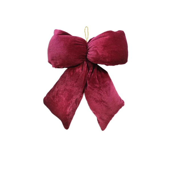Yılbaşı Ağaç Süsü Kadife Fiyonk Elyaf Dolgulu Kurdele Dekor Süsü Bordo 26 cm