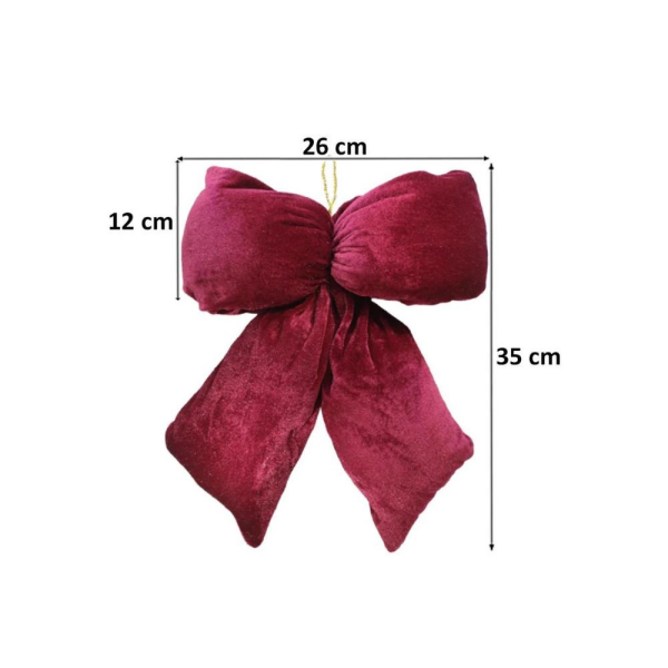 Yılbaşı Ağaç Süsü Kadife Fiyonk Elyaf Dolgulu Kurdele Dekor Süsü Bordo 26 cm