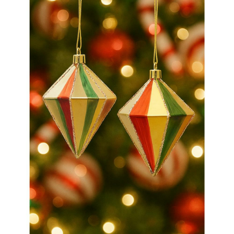 Yılbaşı Ağaç Süsü Kristal Sarkıt Simli Asılabilir Çam Ağacı Dekoru Renkli  10 cm 2'li