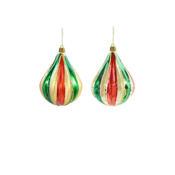 Yılbaşı Ağaç Süsü Damla Form Simli Çam Ağacı Dekoru Renkli 10 cm 2'li