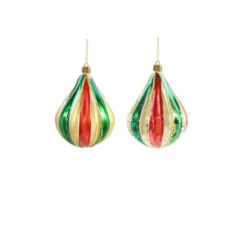 Yılbaşı Ağaç Süsü Damla Form Simli Çam Ağacı Dekoru Renkli 10 cm 2'li