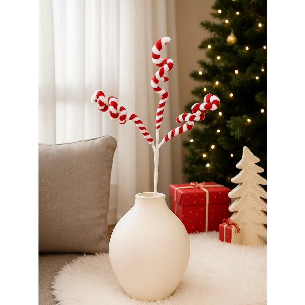 Spiral Desenli Yılbaşı Dekor ve Ağaç Süsü  – Kırmızı Beyaz 60 cm