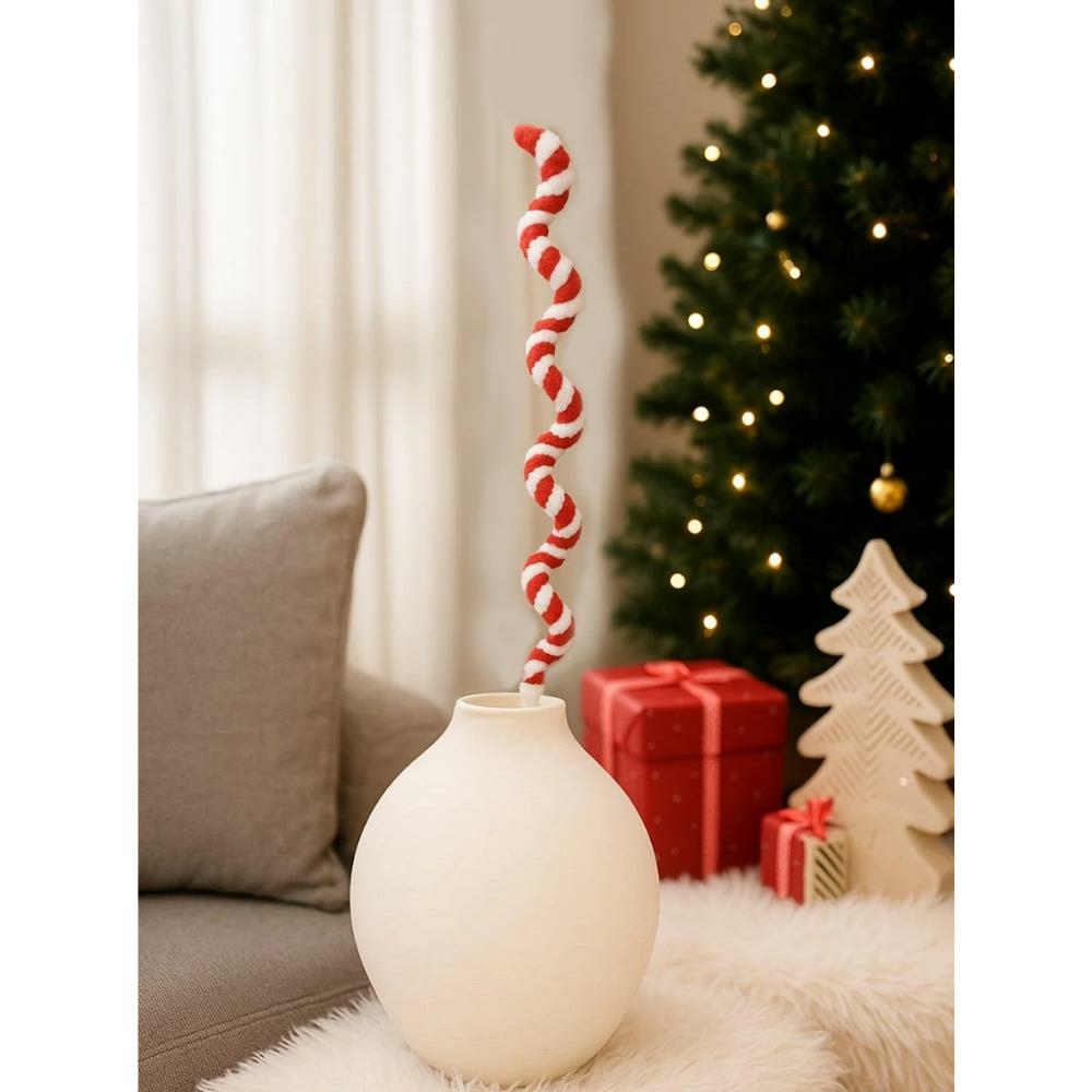 Sarmal Yılbaşı Ağaç Süsü  – Kırmızı Beyaz Spiral Dekoratif Dal 60 cm