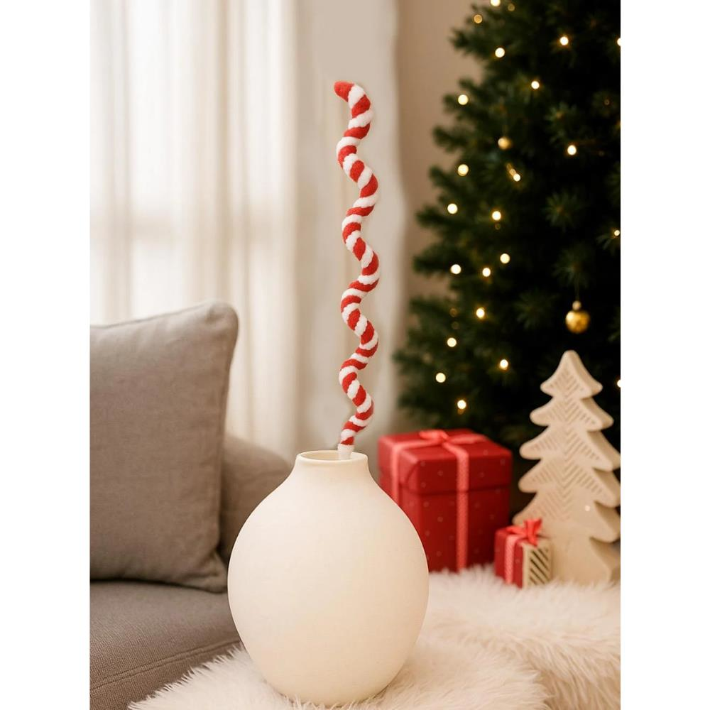 Sarmal Yılbaşı Ağaç Süsü  – Kırmızı Beyaz Spiral Dekoratif Dal 60 cm