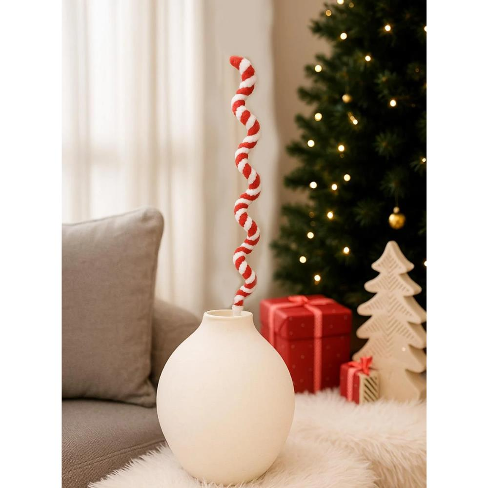 Sarmal Yılbaşı Ağaç Süsü  – Kırmızı Beyaz Spiral Dekoratif Dal 60 cm