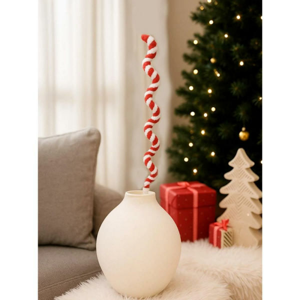 Sarmal Yılbaşı Ağaç Süsü  – Kırmızı Beyaz Spiral Dekoratif Dal 60 cm