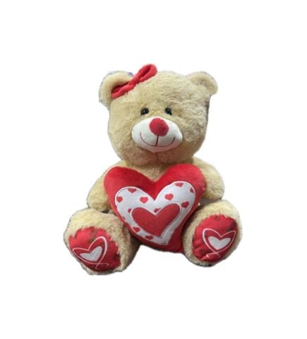 Kırmızı Tokalı ve Kalpli Ayı Peluş 55 Cm 62215