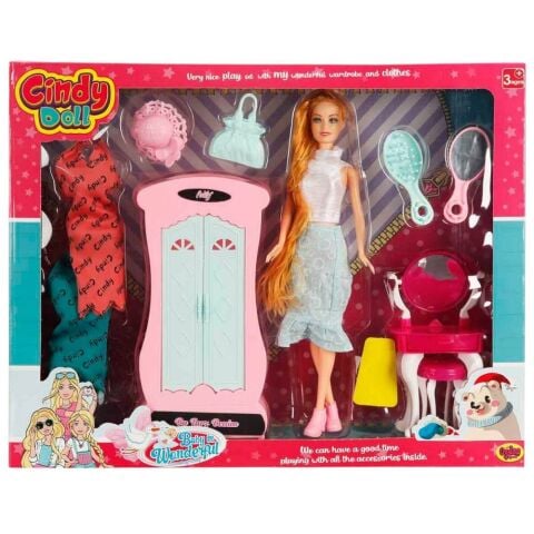 Cindy Dool Kız Bebek Dolaplı Makyaj Oyun Seti
