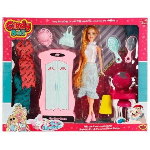 Cindy Dool Kız Bebek Dolaplı Makyaj Oyun Seti