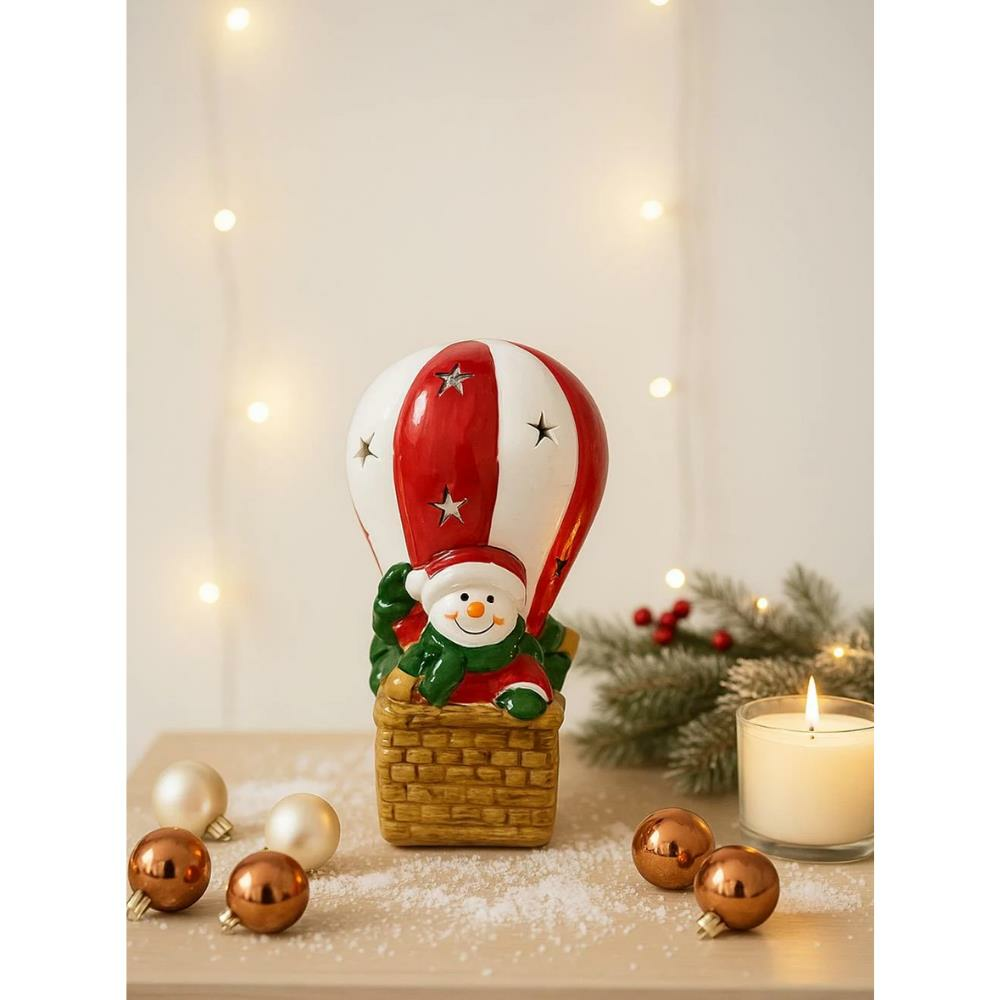 Yılbaşı Hediyelik Seramik Dekor Süsü Işıklı Noel Baba Biblo 13 cm