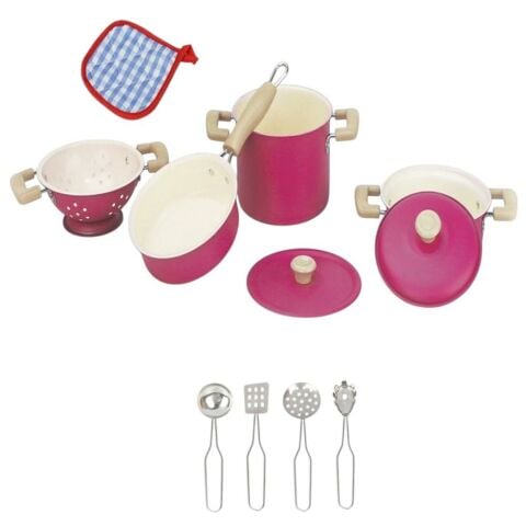 11 Parça Pembe Emaye Tencere Tava Seti