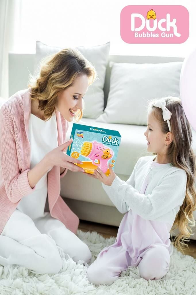 Duck Çok Delikli Pilli Köpük Atan Tabanca Oyuncağı 23 Delikli Bubble Gun Pembe