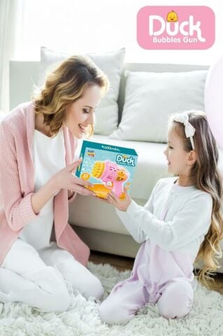 Duck Çok Delikli Pilli Köpük Atan Tabanca Oyuncağı 23 Delikli Bubble Gun Pembe