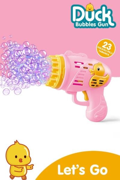 Duck Çok Delikli Pilli Köpük Atan Tabanca Oyuncağı 23 Delikli Bubble Gun Pembe