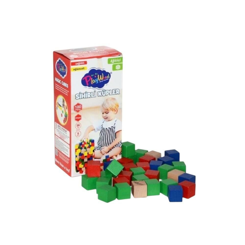 Kutuda Ahşap 100 Parça Sihirli Küpler