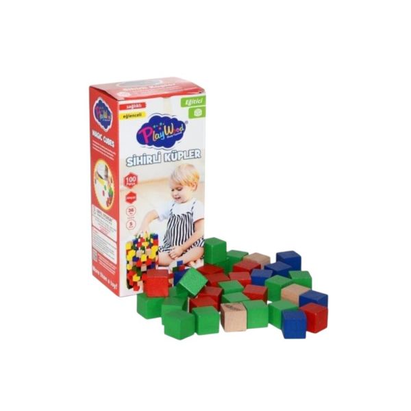Kutuda Ahşap 100 Parça Sihirli Küpler