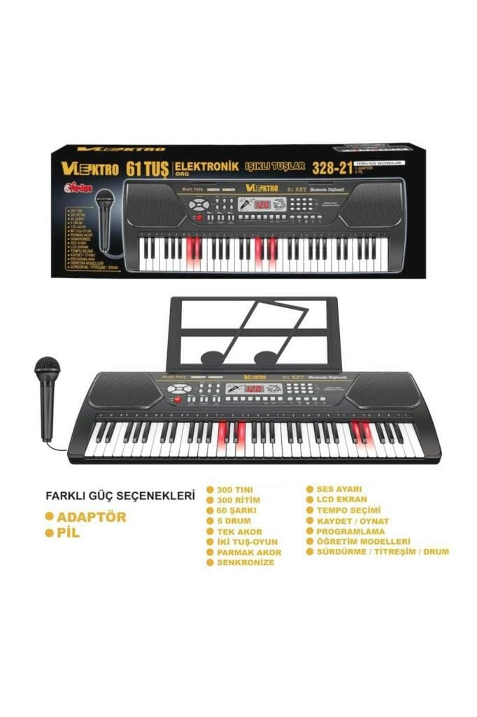 Elektronik Org 328-21 Büyük Lcd Ekran Işıklı 61 Tuş 8+