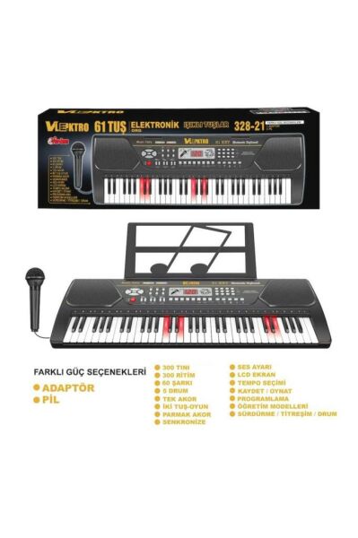 Elektronik Org 328-21 Büyük Lcd Ekran Işıklı 61 Tuş 8+