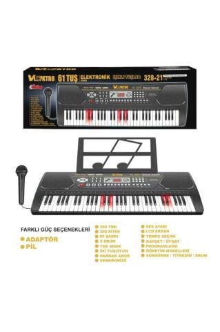 Elektronik Org 328-21 Büyük Lcd Ekran Işıklı 61 Tuş 8+