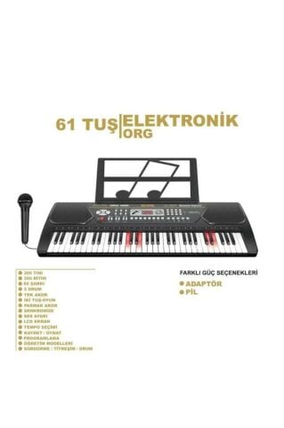 Elektronik Org 328-21 Büyük Lcd Ekran Işıklı 61 Tuş 8+