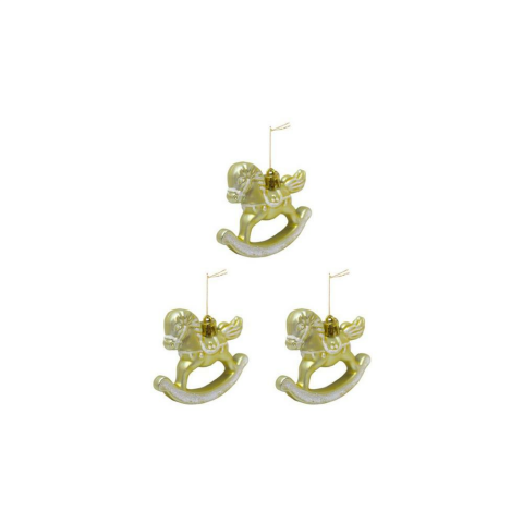 Yılbaşı Ağaç Süsleri Sallanan At Figürlü Asılabilir Dekoratif Süs Gold 7 cm 3'lü